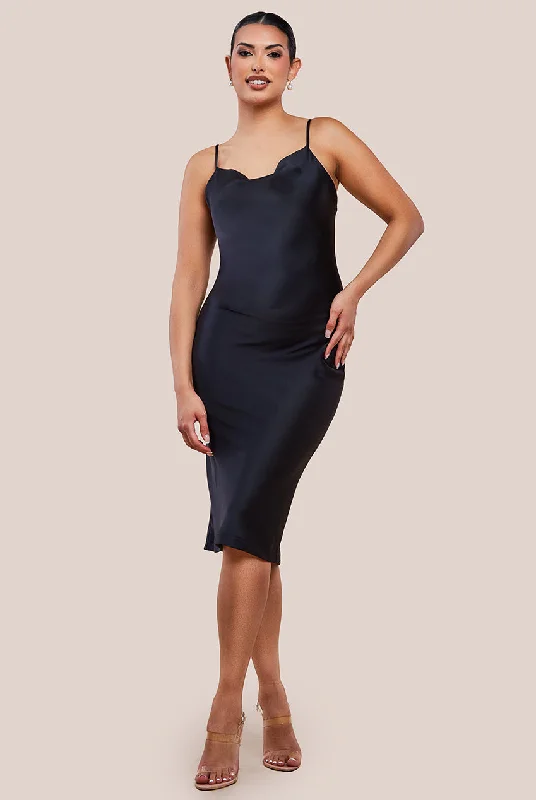 Midi dresses with asymmetric hems for a fashion - forward and dynamic appearance Urban Touch Cowl Neck Satin Slip Cami Midi Dress Midi dresses with asymmetric hems for a fashion - forward and dynamic appearance Urban Touch Cowl Neck Satin Slip Cami Midi Dress