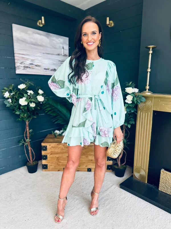  Philis Tiered Mini Dress Floral Green