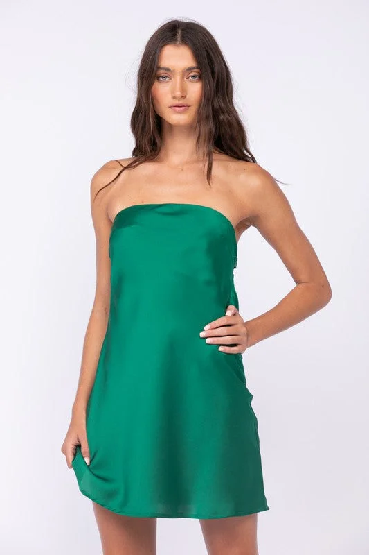 Office - Appropriate Casual Dresses with a Professional Edge​ Eliana Green Satin Backless Mini Dress