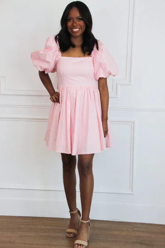 Striped Casual Dresses in Cotton Blend​ Unmistakeable Feeling Babydoll Dress: Light Pink