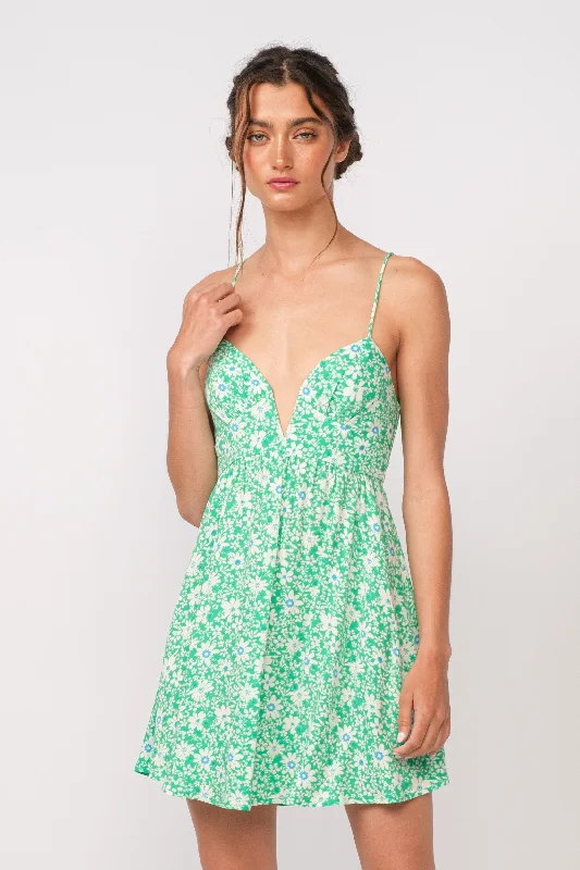Washable Casual Dresses for Convenient Cleaning​ Lucia Aqua Green Floral Corset Cami Dress