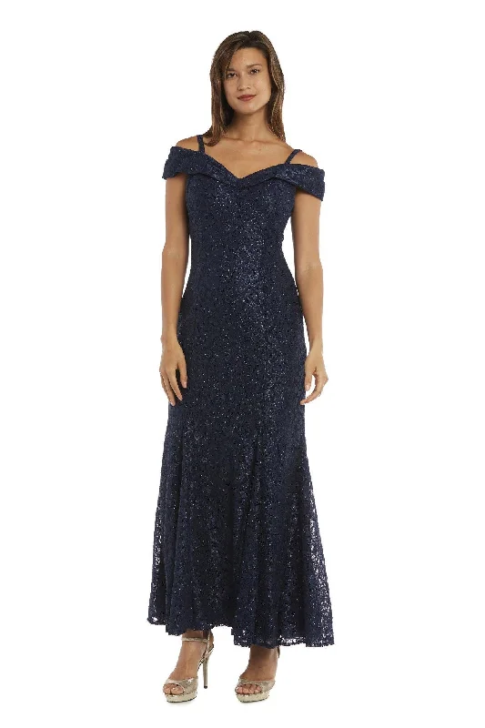 One - shoulder wedding dresses with a flowing sleeve​ R&M Richards 2047P Navy 14P Sale