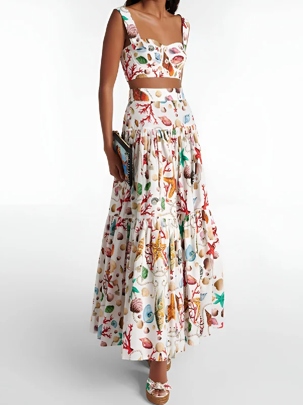 Hat - Friendly Casual Dresses for Outdoor Outfits​ Printed Pleated Skirt Set