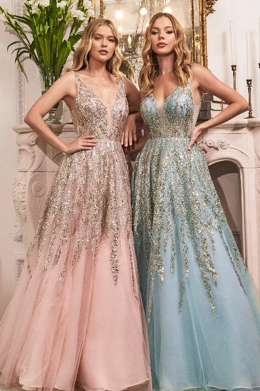 Short - length wedding dresses with a flirty skirt​ Cinderella Divine C135 Formal Glitter Long Prom Gown