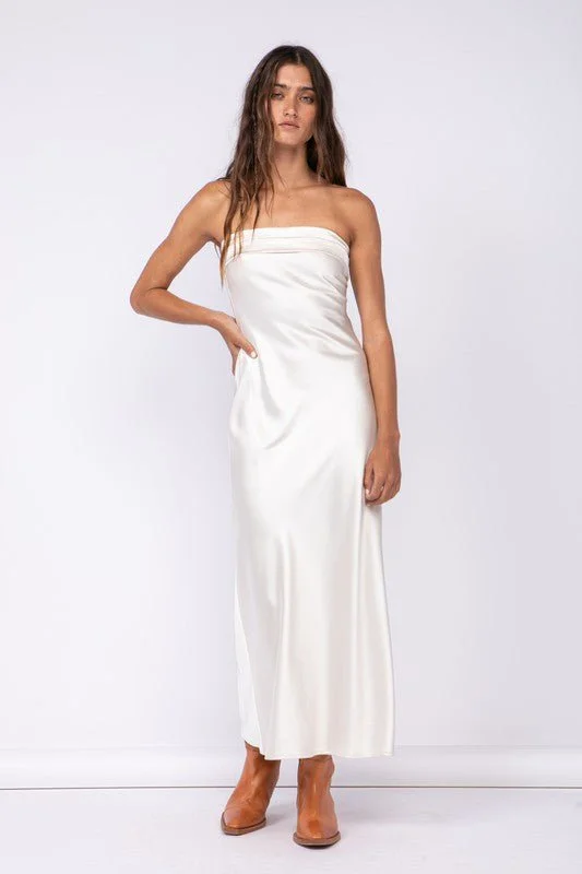 Ombre - Dyed Casual Dresses for a Gradient Effect​ Irene Cream Satin Strapless Maxi Dress