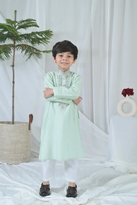 Maternity dress with empire waist for added comfort Luxe Green Embroidered Kurta Set (2pc) (0-12 Yrs)