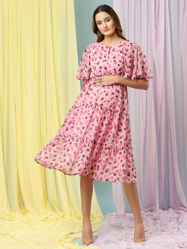 Nursing friendly maternity dress for breastfeeding Pink Maternity Dress