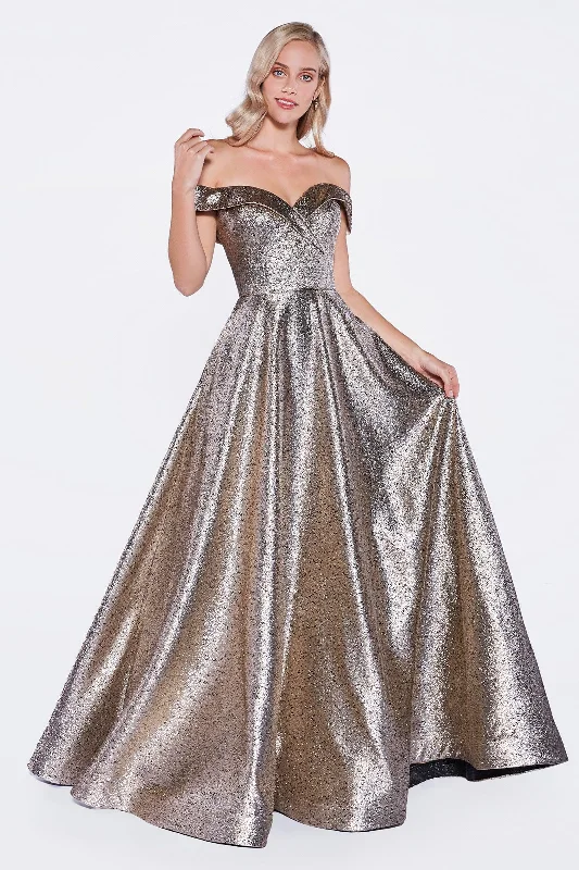 Modern minimalist wedding dresses with clean lines​ Cinderella Divine CJ268 Long Off The Shoulder Prom Dress Gown