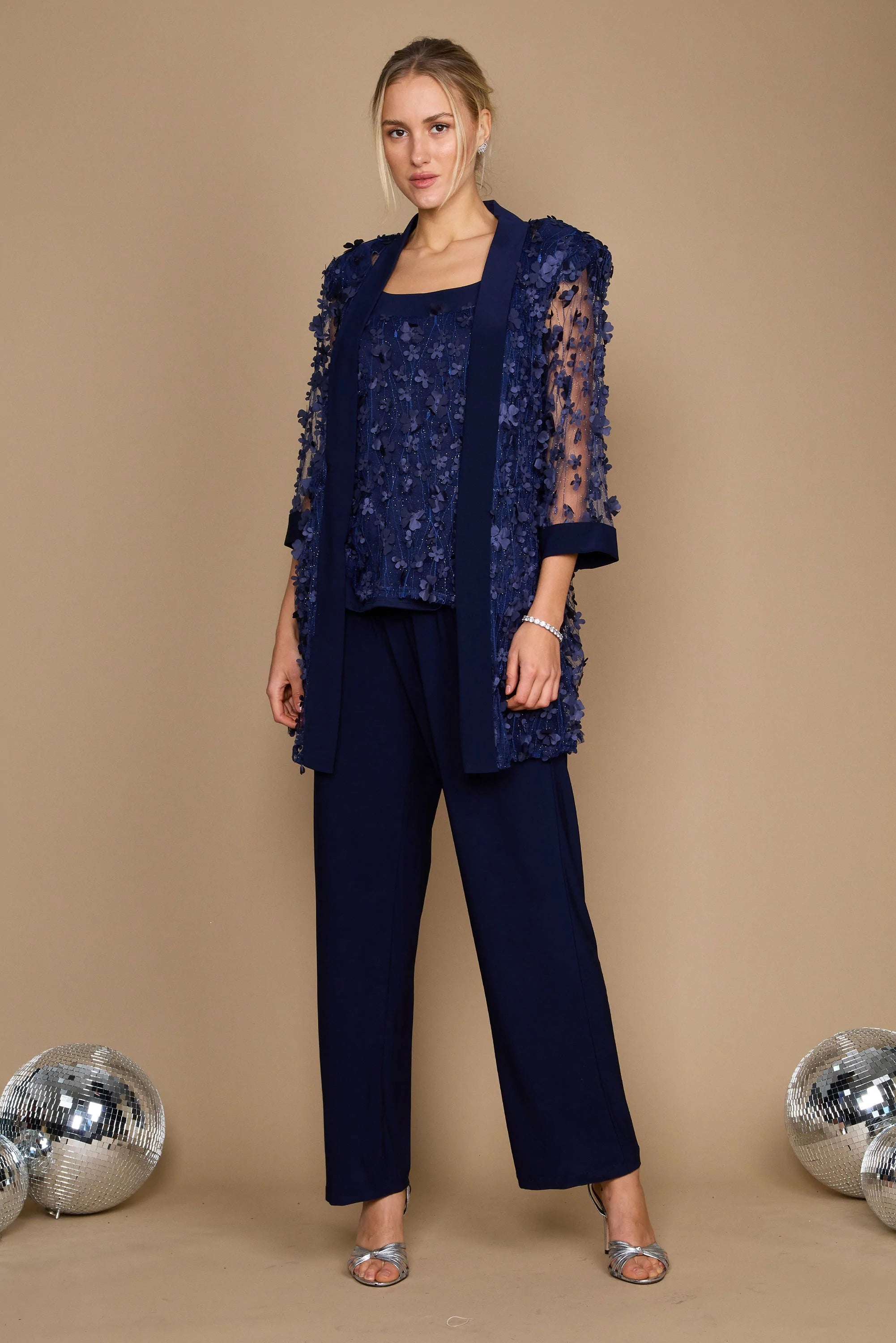 Halter - neck wedding dresses with a unique neckline​ R&M Richards 9462W Long Plus Size Formal Pant Set