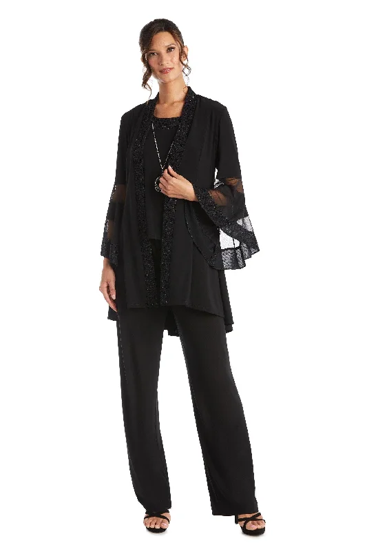Sheer - panel wedding dresses with a touch of elegance​ R&M Richards 7241P Formal Petite Duster Pant Suit
