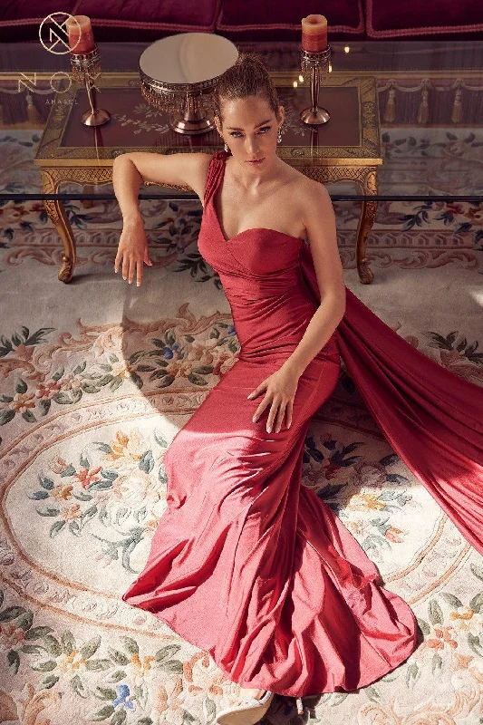 Boho - inspired wedding dresses with floral embroidery​ Prom Long One Shoulder Dress