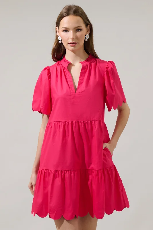 Maternity Casual Dresses for Pregnant Women​ Kyra Poplin Tiered Scallop Mini Dress