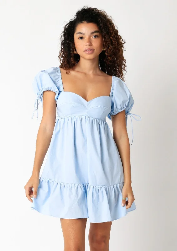 Cotton - Linen Blend Casual Dresses​ Jessie Light Blue Babydoll Mini Dress