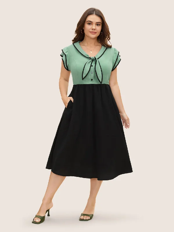 Everyday Dress with Adjustable Hem for Growing Kids or Changing Styles​ Two-colored Knot Tie Midi Dress
