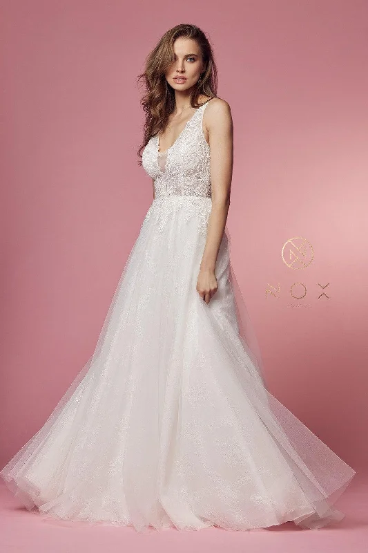 Long - train wedding dresses with a sweep train option​ Sleeveless A-Line Long Wedding Gown