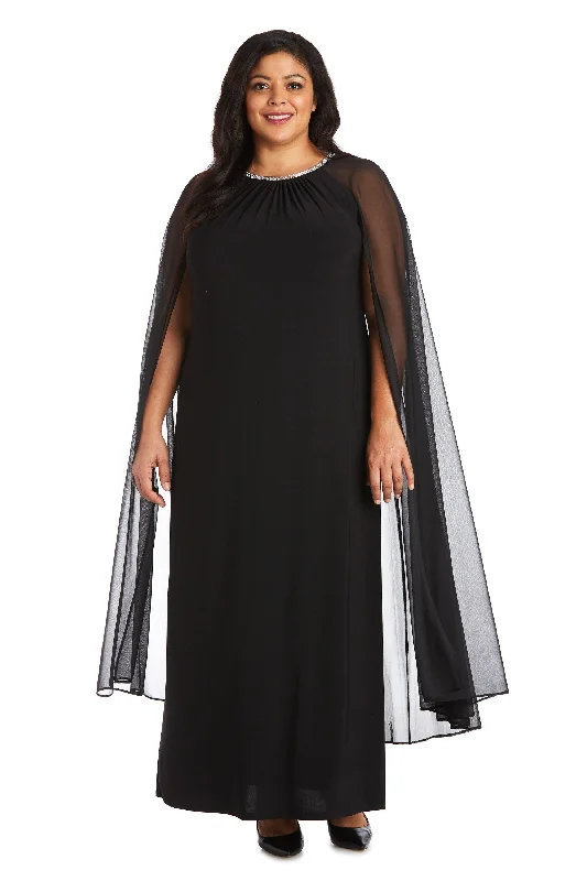 Boho - inspired wedding dresses with floral embroidery​ R&M Richards 2487W Plus Size Long Formal Cape Gown Sale