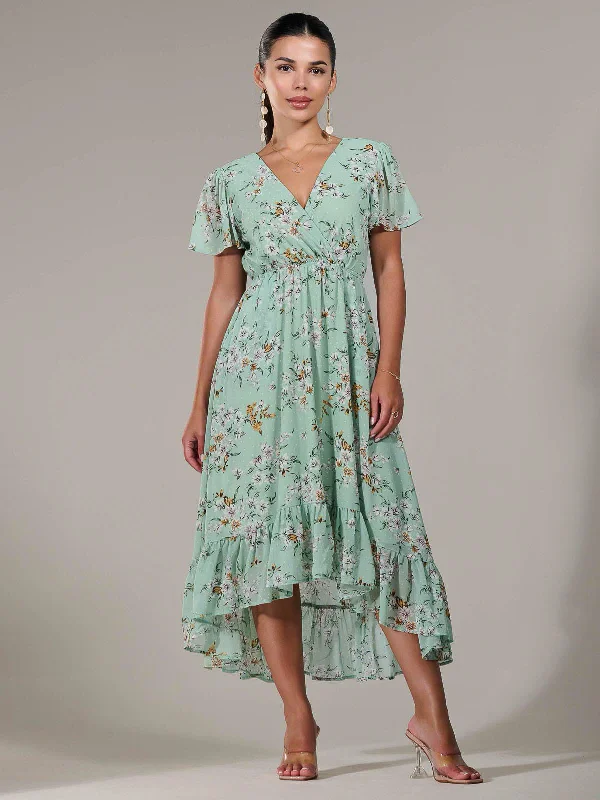 Midi dresses with denim fabric for a casual yet stylish day out Petite High-Low Midaxi Dress, Green Floral