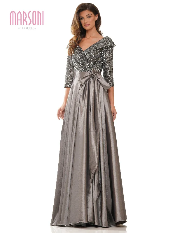 One - shoulder wedding dresses with a flowing sleeve​ Marsoni Long Mother of the Bride Formal Dress M317