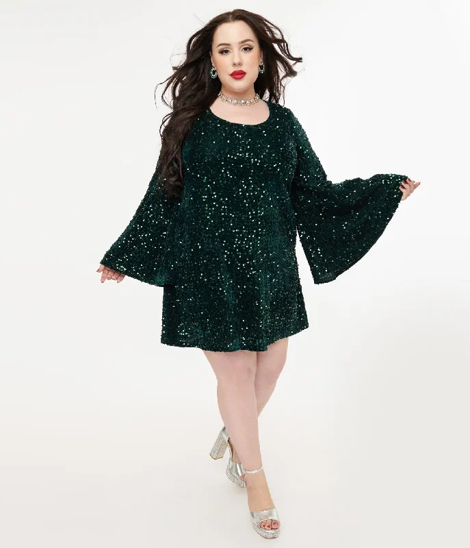 Everyday Sleeveless Dress with Scoop Neck for Summer​ Smak Parlour Plus Size 1960s Green Sequin Downtown Scene Mini Dress