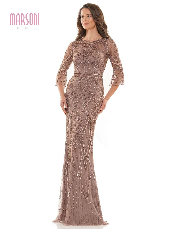 Long sleeve maternity maxi dress for winter Marsoni Long Mother of the Bride Beaded Gown 1202