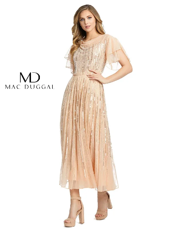 Maternity dress for a baby's first visit to the informal garden Mac Duggal 10583 Formal Ruffled Sleeve Sequins Dress