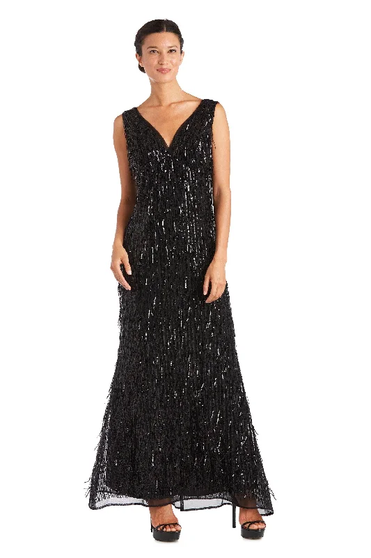 Vintage - themed wedding dresses with pearl accents​ R&M Richards 7075 Long Fringe Formal Dress