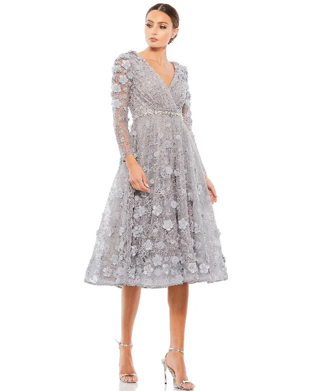 Two - piece wedding dresses with a crop top​ Mac Duggal 67387 Long Sleeve Floral Cocktail Dress