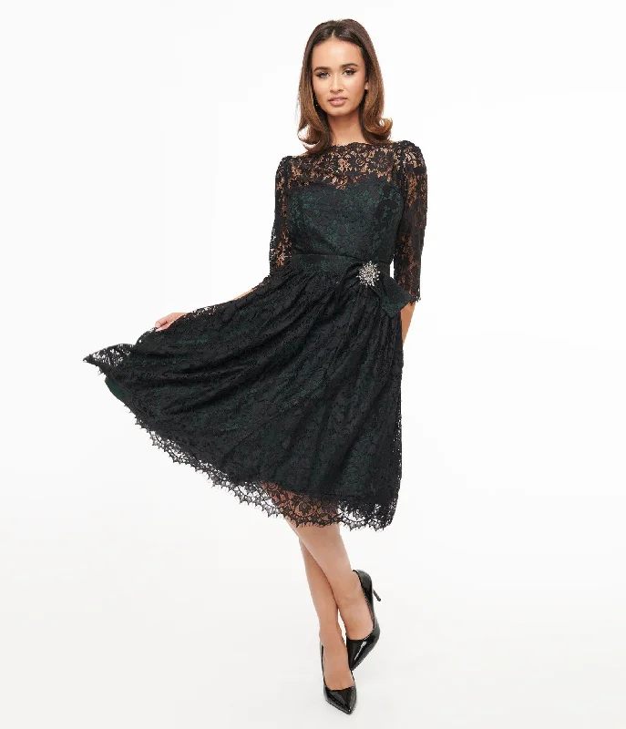  Unique Vintage 1940s Black Lace Swing Dress