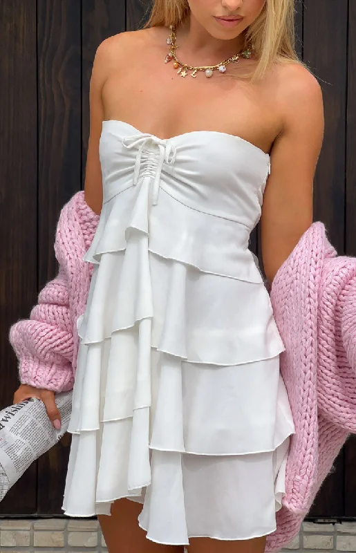 Polyester mini dresses for easy care Miller White Strapless Mini Dress