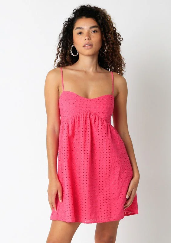 Two - Piece Casual Dresses for a Modular Look​ Vali Fuchsia Eyelet Babydoll Cami Mini Dress