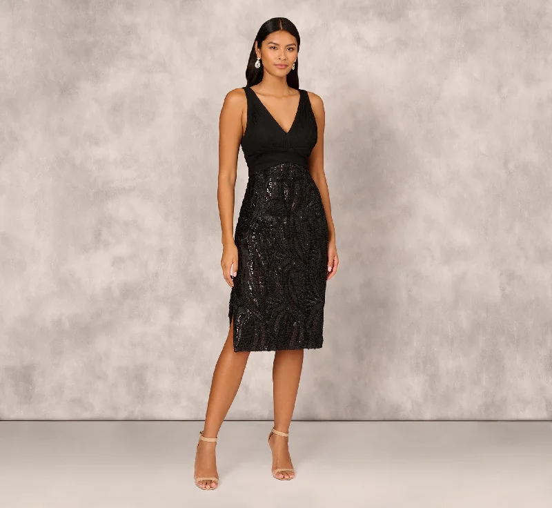 Midi dresses with pom - pom trims for a playful and festive look Sleeveless Midi Dress With 3D Embroidered Skirt In Black
