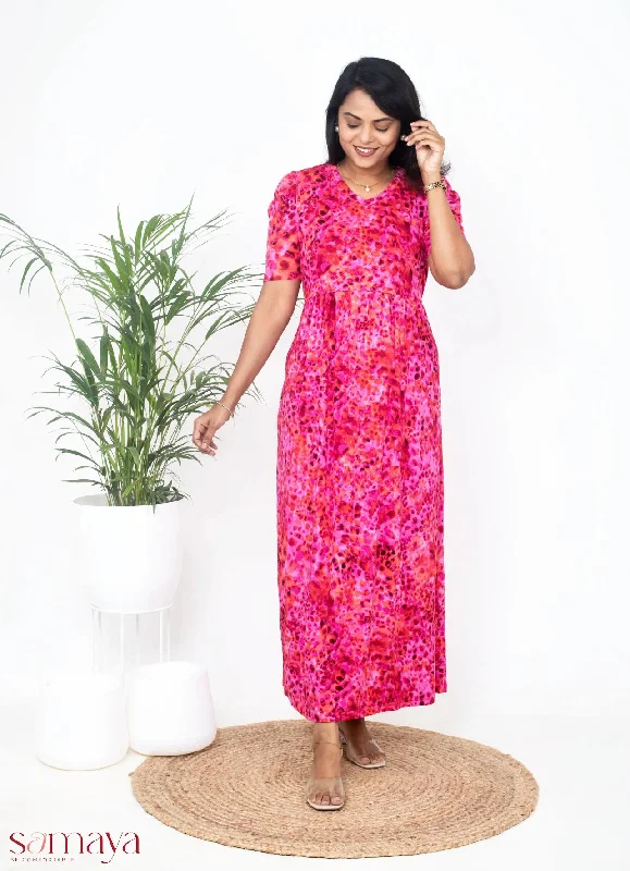 Maternity dress for a baby's first visit to the orchard Luxury maxi  Pink Light Weight Dress