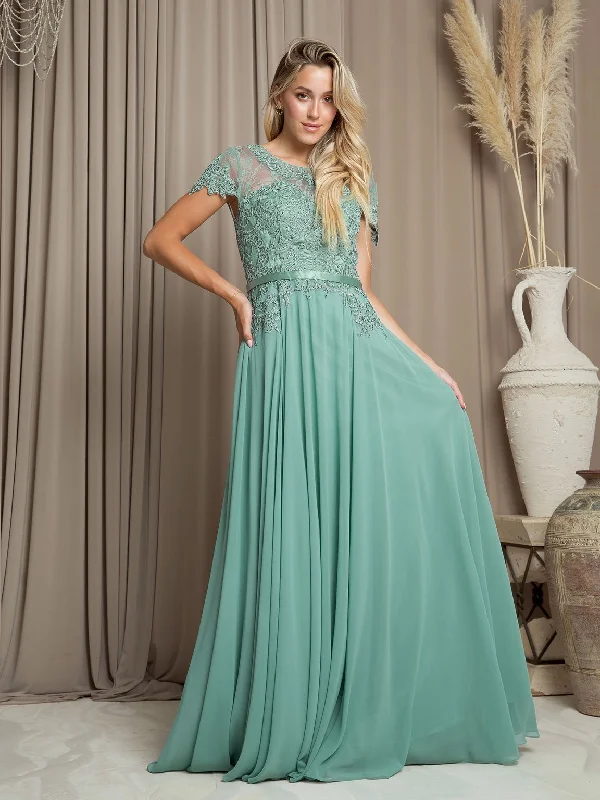 Appliqued wedding dresses with 3D floral designs​ Long Mother of the Bride Beaded Chiffon Formal Gown