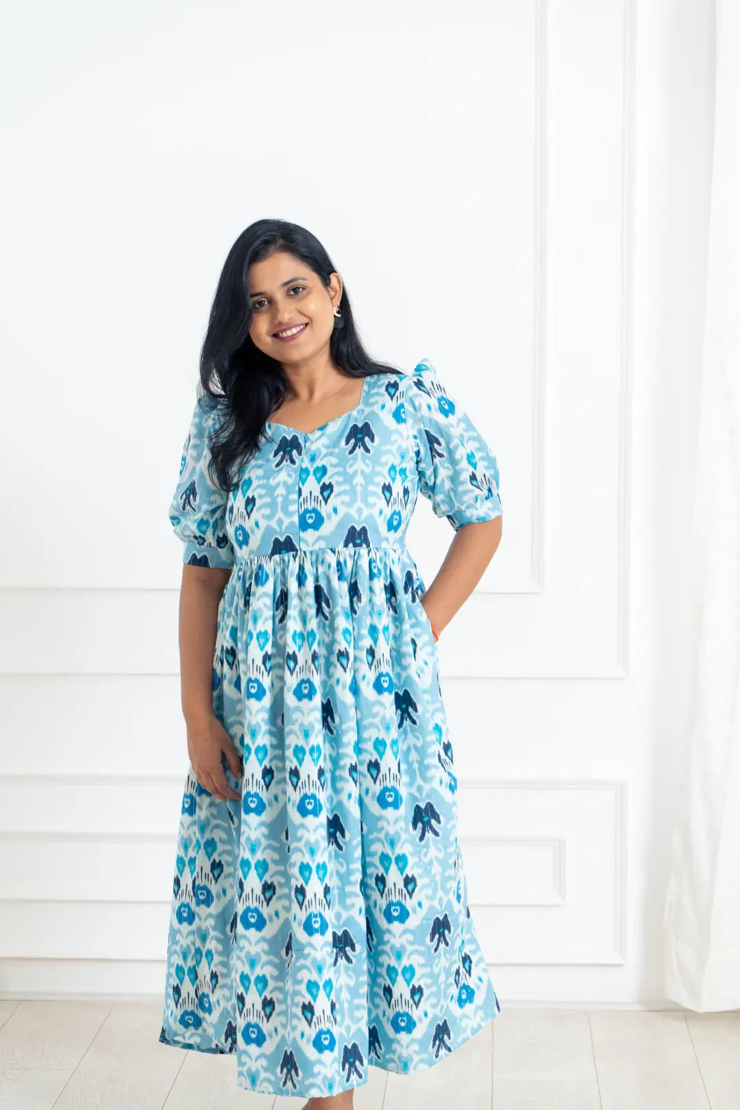 Maternity dress for a baby's first visit to the art gallery Celestial Spark Feeding Dress
