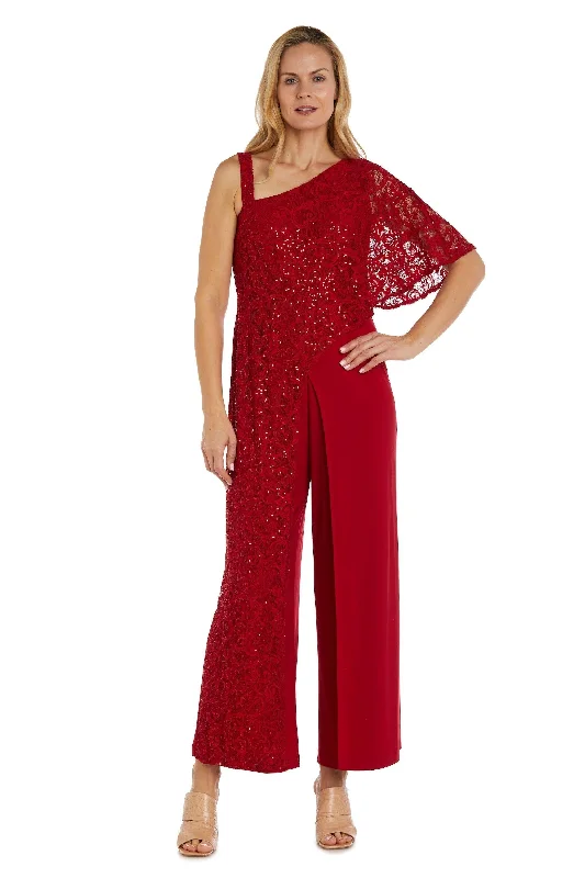 Two - piece wedding dresses with a crop top​ R&M Richards 3556 Asymmetric Evening Jumpsuit