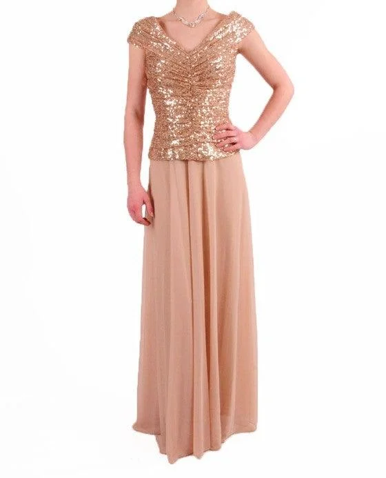 Sheath satin wedding dresses for a sleek appearance​ Cachet Long Formal Dress Cap Sleeve Evening Gown