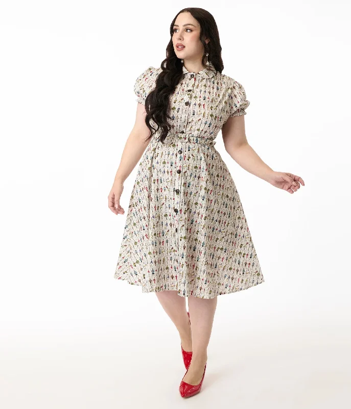 Everyday Dress with Elastic - cuffed Sleeves for a Casual Look​ Royal Monk Plus Size 1950s Retro Sports Star Print Cotton Shirt Dress