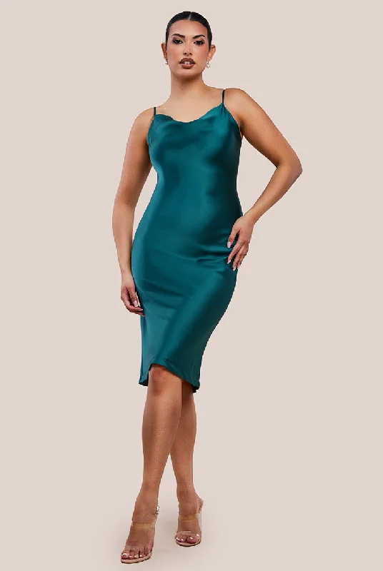 Midi dresses with cotton - blend materials for everyday comfort Urban Touch Cowl Neck Satin Slip Cami Midi Dress Midi dresses with cotton - blend materials for everyday comfort Urban Touch Cowl Neck Satin Slip Cami Midi Dress