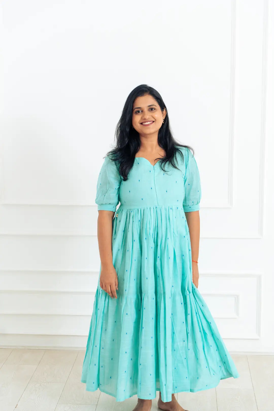 Maternity dress for a baby's first visit to the circus Turquoise Diamond Tier Feeding Dress