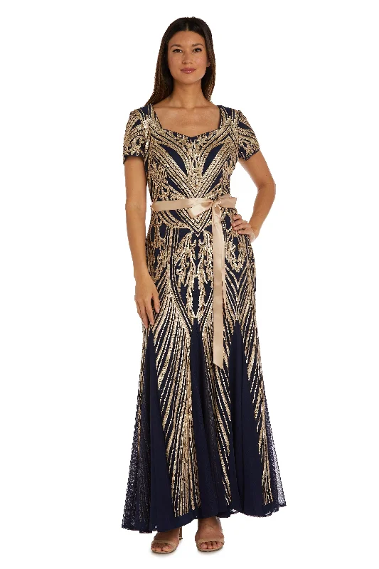 Wedding dresses with a ruched bodice for a textured look R&M Richards 7385P Long Formal Petite Dress