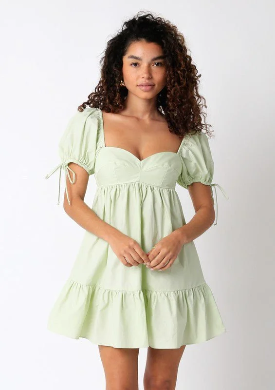 Outdoor Event Casual Dresses in Durable Fabrics​ Jessie Light Green Babydoll Mini Dress
