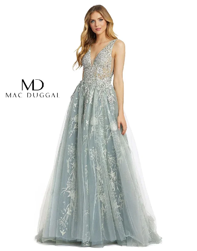 Tulle - over - satin wedding dresses for a soft look​ Mac Duggal 20220 Prom Long Sleeveless Evening Gown