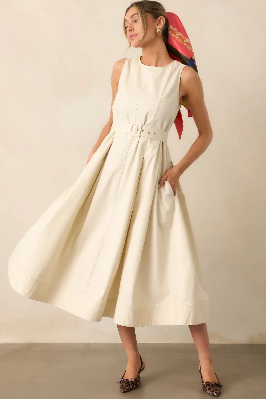 Neon - Colored Casual Dresses for a Trendy Look​ Young At Heart Ecru Belted Sleeveless Maxi Dress