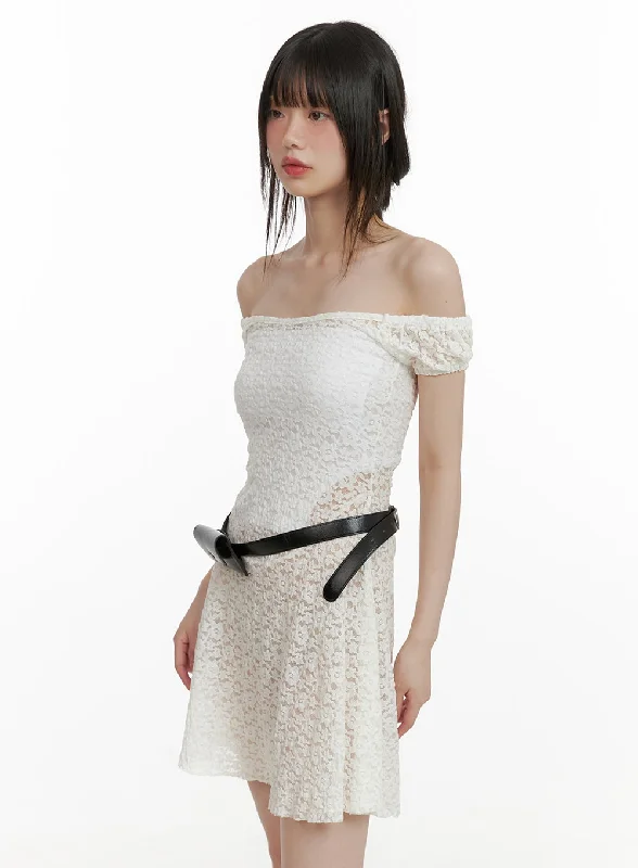 Mini dresses with ribbed textures for a unique appearance Sheer Off-Shoulder Mini Dress CY428