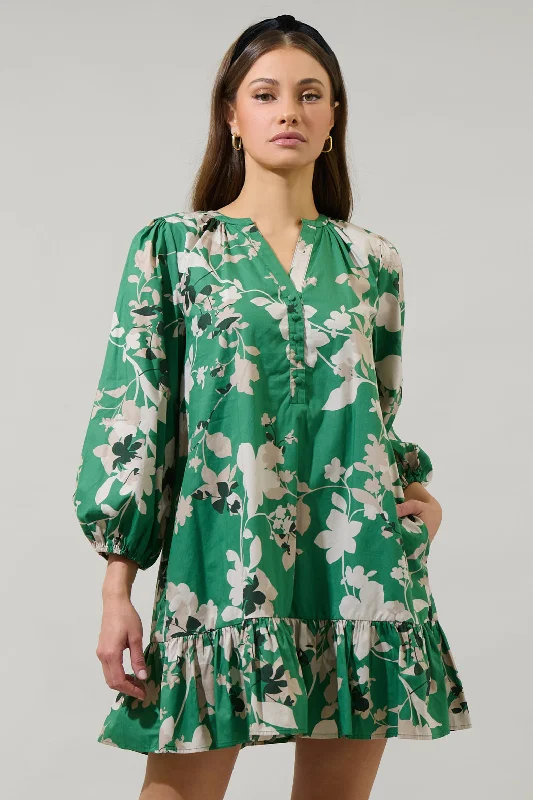 Outdoor Event Casual Dresses in Durable Fabrics​ Nora Floral Whine Shift Mini Dress