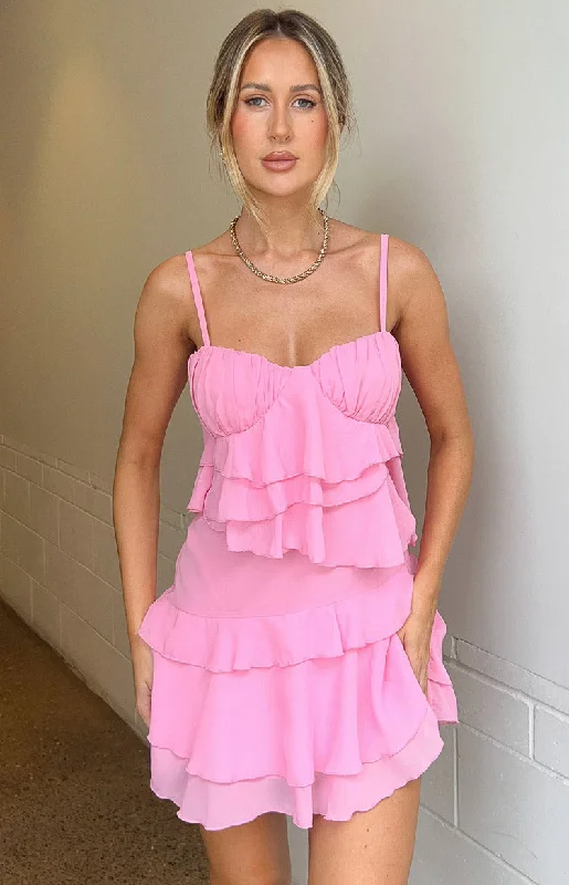 Mini dresses with abstract prints for an artistic look Kamala Pink Ruffle Mini Dress Mini dresses with abstract prints for an artistic look Kamala Pink Ruffle Mini Dress
