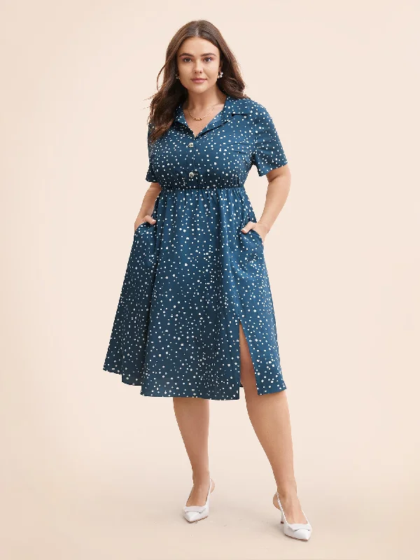 Everyday Dress with Open - back Design for a Modern Look​ Polka Dot Button Detail Split Hem Midi Dress
