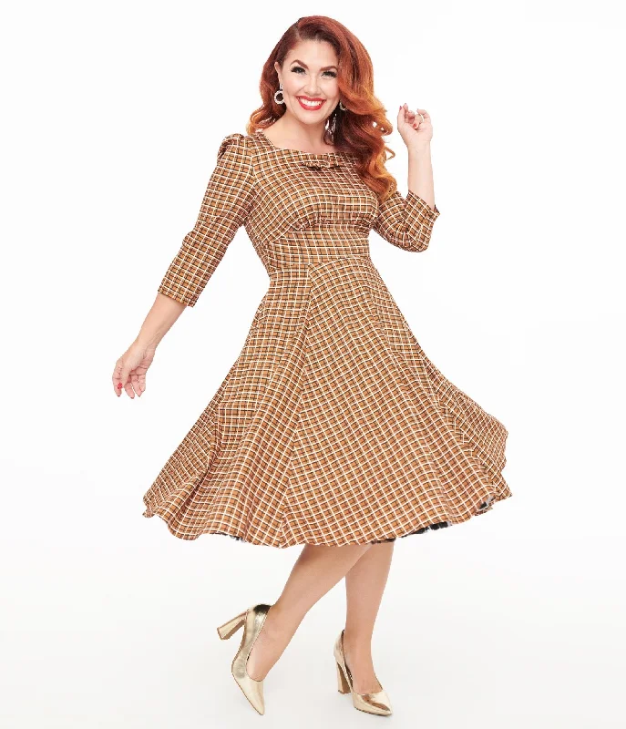  Hearts & Roses Brown Check Daniella Swing Dress
