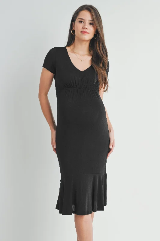 Maternity dress for a baby's first visit to the museum V Neck Short Sleeve Maternity Dress