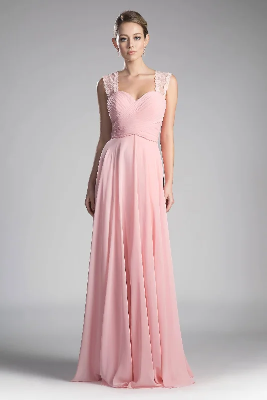 Wedding dresses with a built - in petticoat for added volume​ Cinderella Divine CJ249 Long Sleeveless Chiffon Corset Back Prom Dress